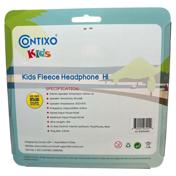 Contixo H1 Kids‎ Soft Fleece On-Ear Headphones 85dB Vol Protection Elephant NEW - Picture 3 of 3